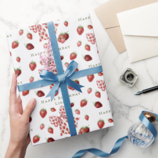 Papier Cadeau Sweet Red Strawberry Pink Bow Cute Birthday