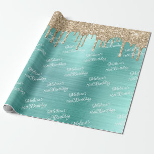 Papier Cadeau Sweet Seizième Anniversaire Turquoise Parties sci