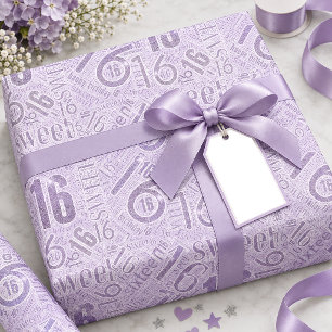 Papier Cadeau Sweet Sixteen Nuage de Mots Violet ID1333