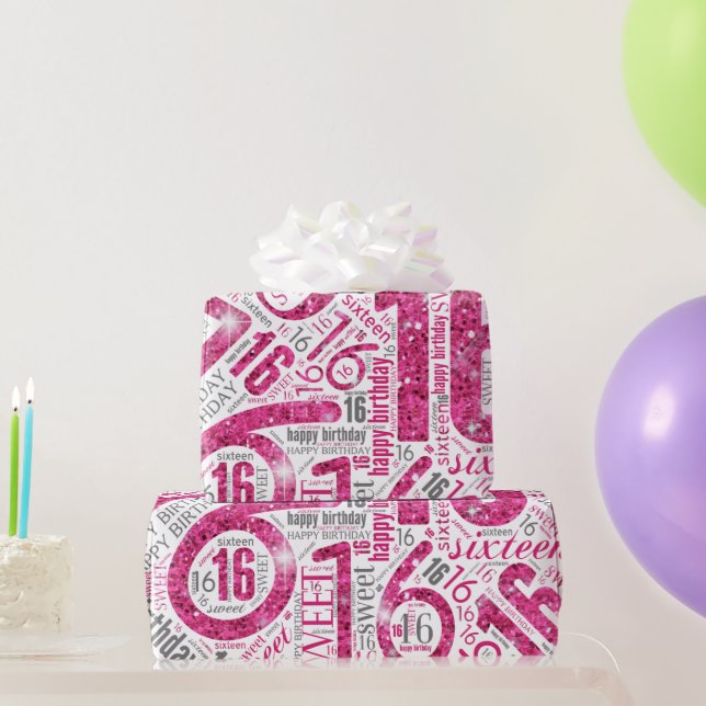 Papier Cadeau Sweet sixteen Parkle Mot Cloud Rose Blanc ID265 (Cadeaux de fête)
