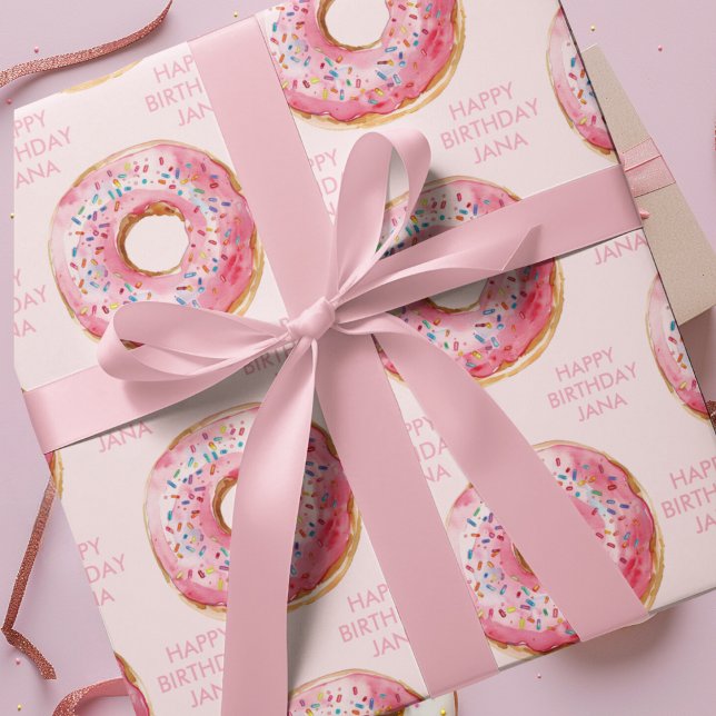 Papier Cadeau Sweet Time Pastel Pink Donut Anniversaire (Créateur téléchargé)