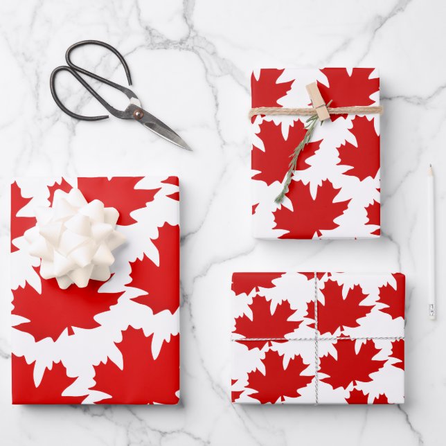 Papier Cadeau Symbole canadien de la feuille d'érable.  (Recto)