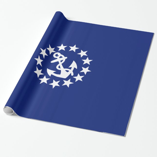 Papier Cadeau Symbole de l'Ancre du drapeau du yacht sur bleu (Déroulé)