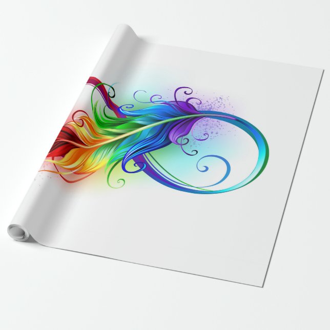 Papier Cadeau Symbole d'infini avec plume arc-en-ciel (Déroulé)