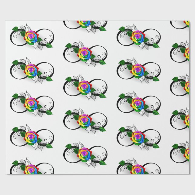 Papier Cadeau Symbole d'infini avec Rose arc-en-ciel (Plat)
