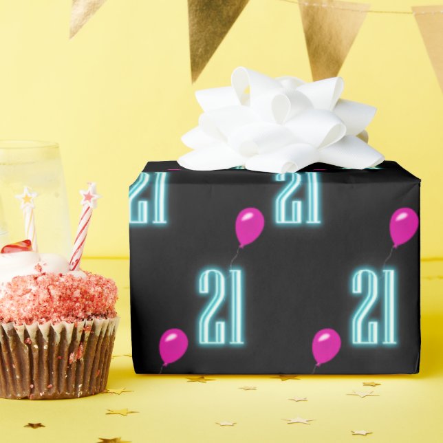Papier Cadeau Symbole du 21e anniversaire avec ballon (Fête d'anniversaire)