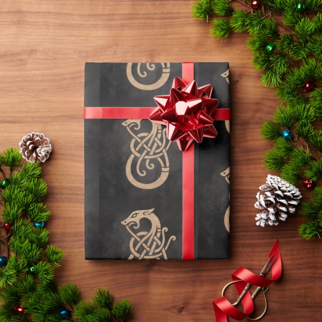Papier Cadeau Symbole du nœud du serpent viking doré (Cadeau de vacances)
