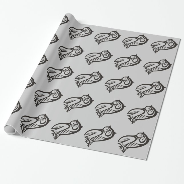 Papier Cadeau Symbole hibou noir (Déroulé)