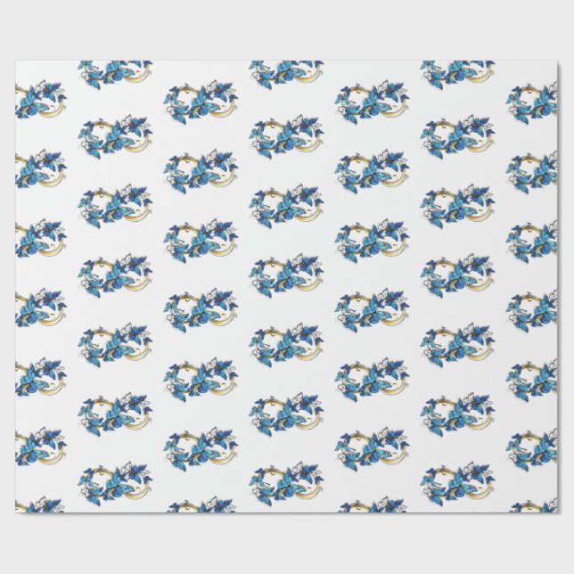 Papier Cadeau Symbole infini de papillons Morpho bleus (Plat)