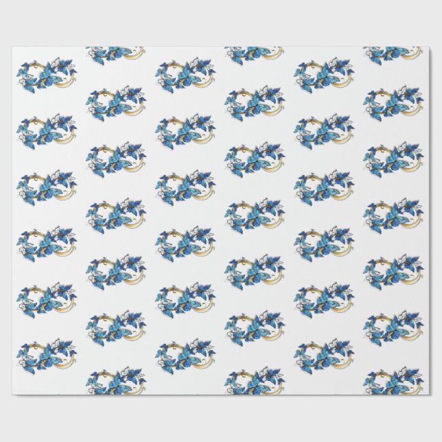 Papier Cadeau Symbole infini de papillons Morpho bleus (Plat)