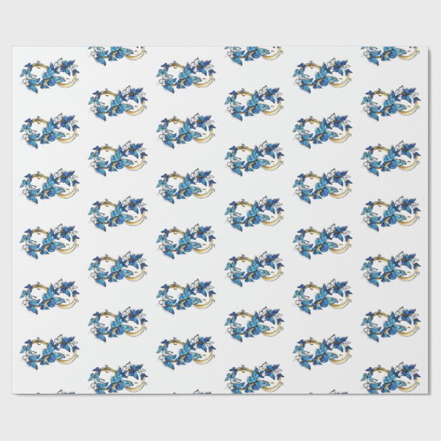 Papier Cadeau Symbole infini de papillons Morpho bleus (Plat)