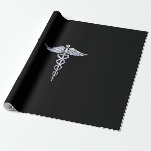 Papier Cadeau Symbole Médicale de Caduceus en argent sur la déco