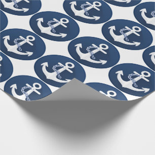 Papier Cadeau Symbole nautique d'ancre blanc bleu marine