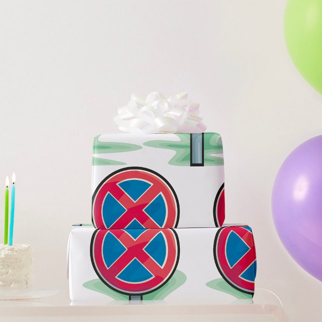 Papier Cadeau Symbole rouge bleu de la route de stationnement (Créateur téléchargé)