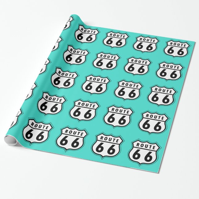Papier Cadeau Symbole routier bleu-vert 66 Turquoise (Déroulé)