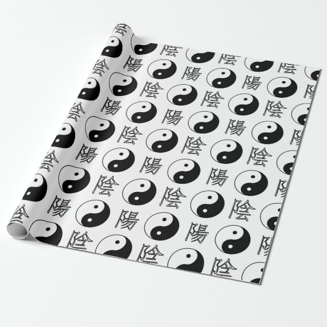 Papier Cadeau SYMBOLE YINyang Blanc Motif chinois (Déroulé)