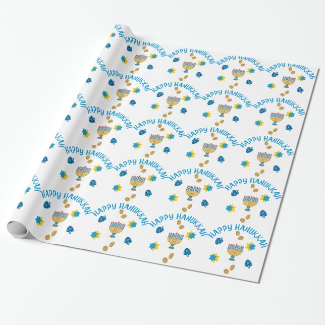 Papier Cadeau Symboles de Hanukkuh (Déroulé)