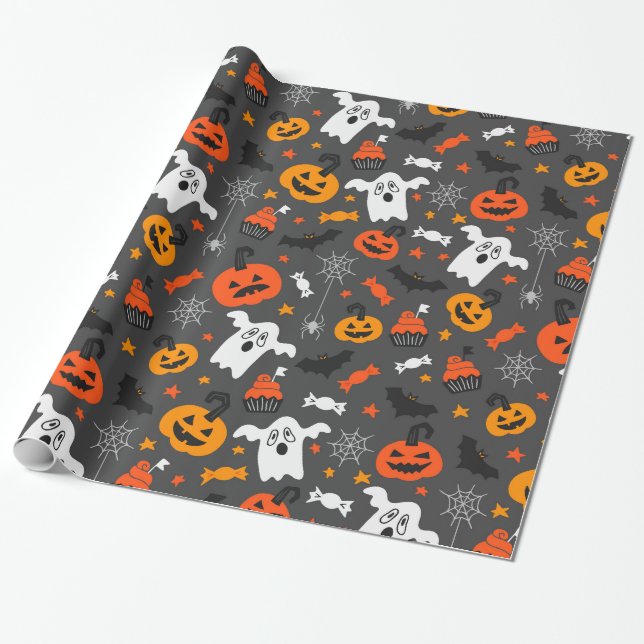 Papier Cadeau Symboles d'Halloween motif (Déroulé)