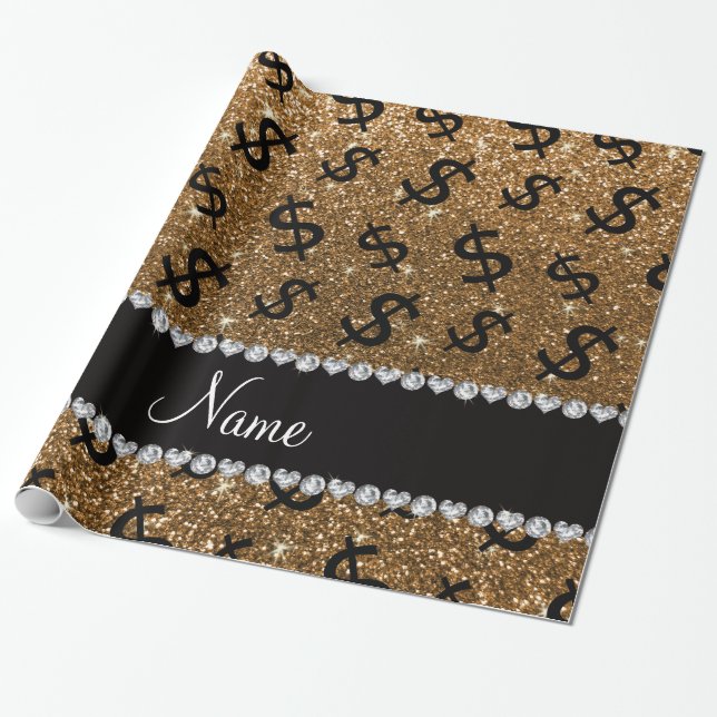 Papier Cadeau Symboles dollar nommés personnalisés de (Déroulé)
