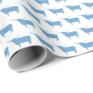 Papier Cadeau Symboles du Texas, Longhorn, bleu