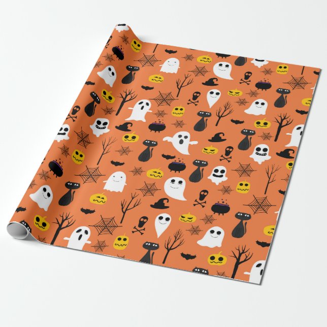 Papier Cadeau Symboles Halloween éffrayant classique Motif sans  (Déroulé)