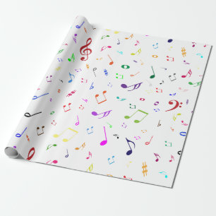 Papier Cadeau Symboles musicaux dans des couleurs d'arc-en-ciel