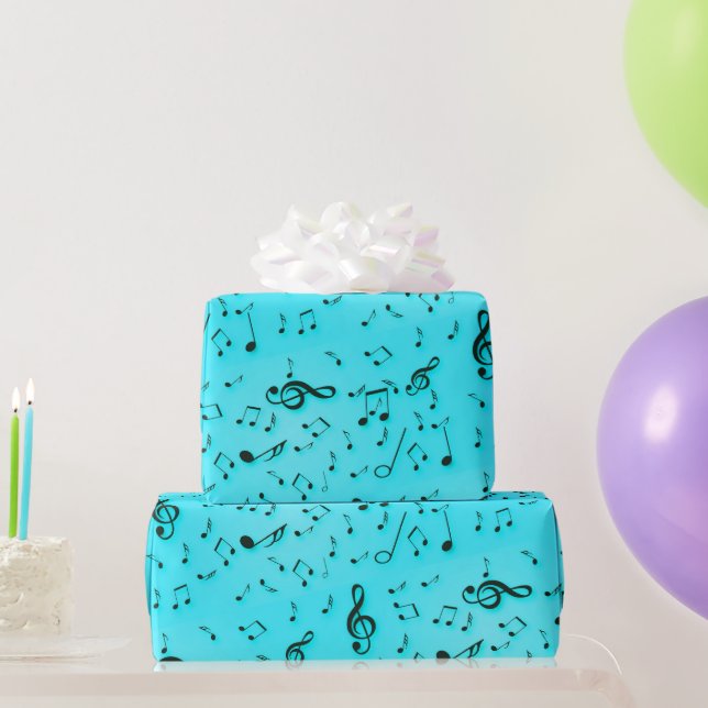 Papier Cadeau Symboles Musicaux Sur Aqua (Cadeaux de fête)