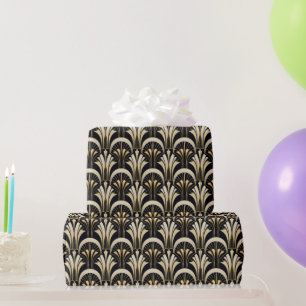 Papier Cadeau Symmétrique Art Déco Noir et Or