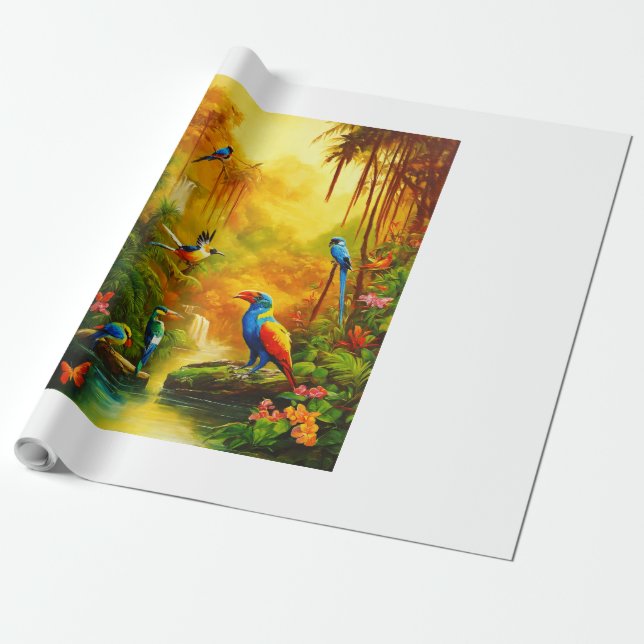 Papier Cadeau "Symphonie de la Jungle du Dragon : Peinture à l'h (Déroulé)