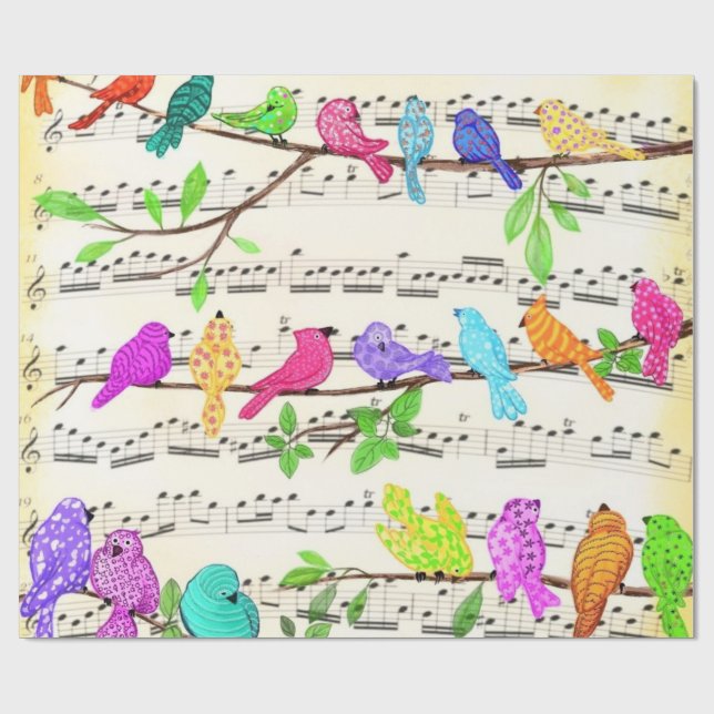 Papier Cadeau Symphonie d'oiseaux musicaux colorés - Happy Song (Plat)