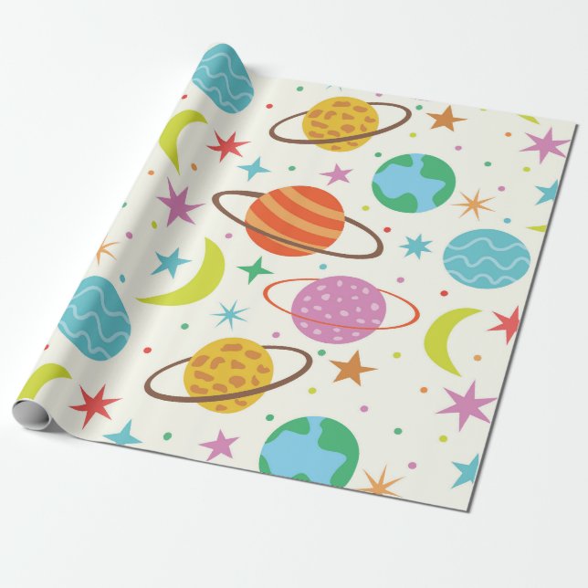 Papier Cadeau Système solaire Planète Motif spatial (Déroulé)