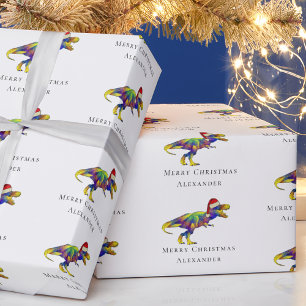 Papier Cadeau T-Rex de Noël drôle personnalisé