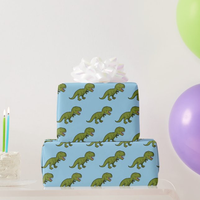 Papier Cadeau T-Rex Dinosaur Vert Bleu Motif sans couture (Cadeaux de fête)