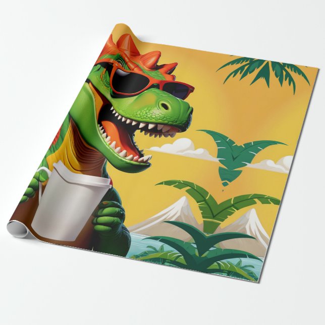 Papier Cadeau T-Rex Dinosaure Drôle  (Déroulé)