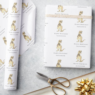 Papier Cadeau T-Rex Dinosaure Joyeux Anniversaire Personnalisé