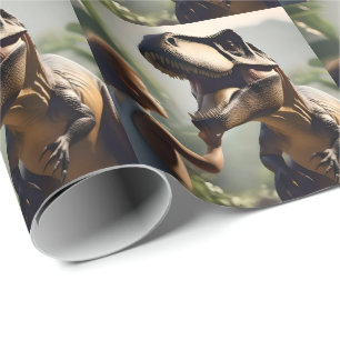Papier Cadeau T-rex Dinosaures Aime Un Pat,