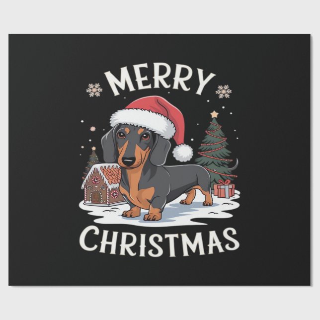 Papier Cadeau T-shirt classique Joyeux Noël teckel (Plat)
