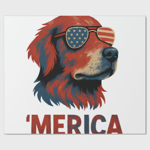 Papier Cadeau T-Shirt Golden Retriever 4 juillet Merica