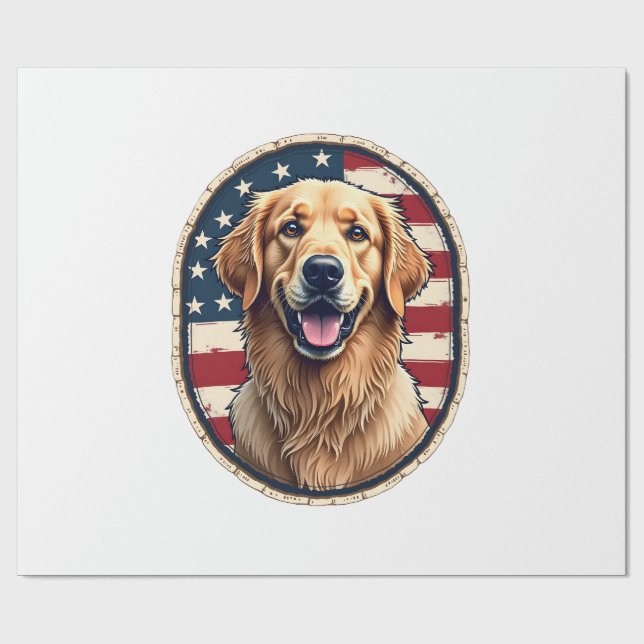 Papier Cadeau T-shirt vintage badge de retriever doré patriotiqu (Plat)