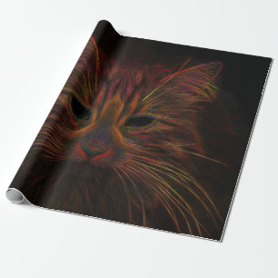 Papier Cadeau Tabby Cat Design Orange Cuivre noir Photo Art