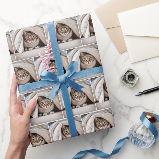 Papier Cadeau Tabby Chat se cachant sous une couverture (Cadeaux)