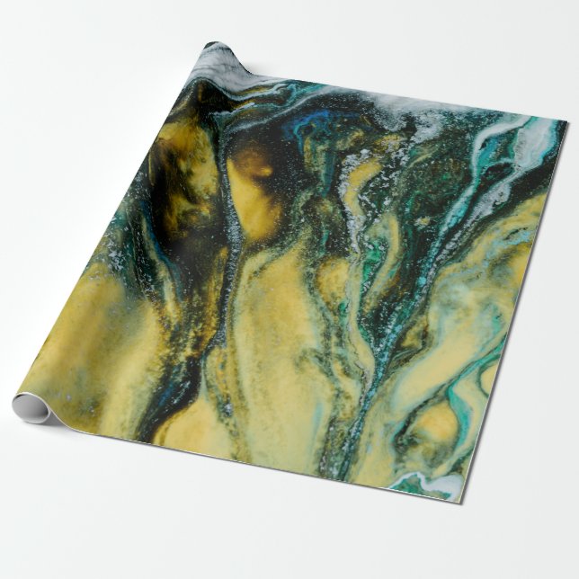 Papier Cadeau Tableau abstrait jaune, blanc et bleu (Déroulé)