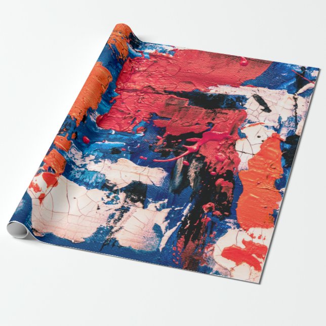 Papier Cadeau Tableau bleu, orange, rouge et noir (Déroulé)