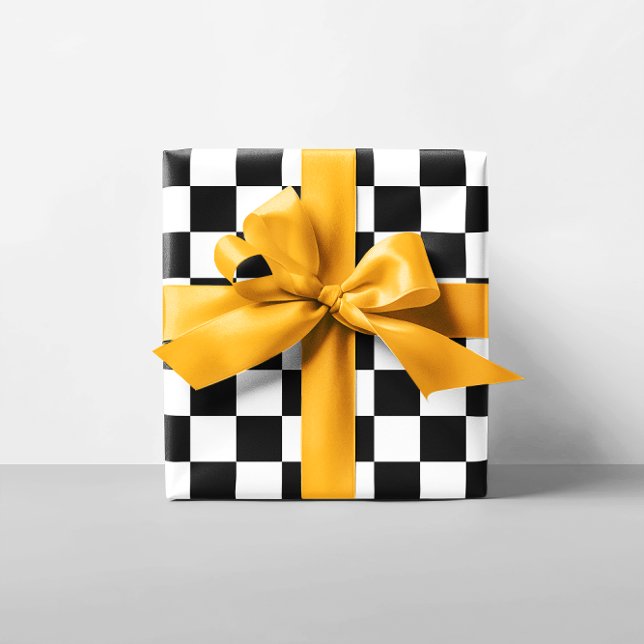 Papier Cadeau Tableau de bord noir et blanc (Black and White Checkerboard Wrapping Paper)
