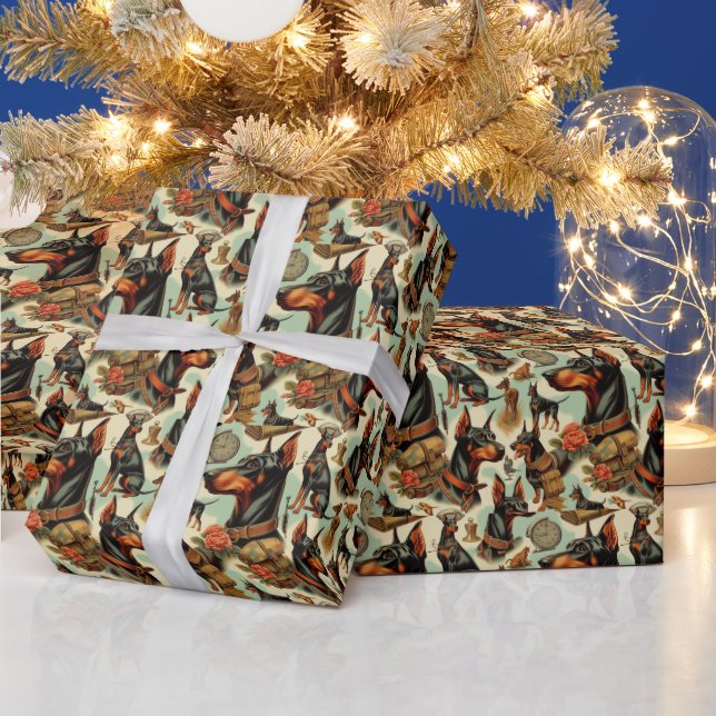 Papier Cadeau Tableau vintage Doberman sans joint (Vacances)