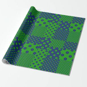 Papier Cadeau Taches à pois verts bleus Patchwork 
