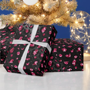 Papier Cadeau Taches de léopard élégantes rose chaud et noir pai