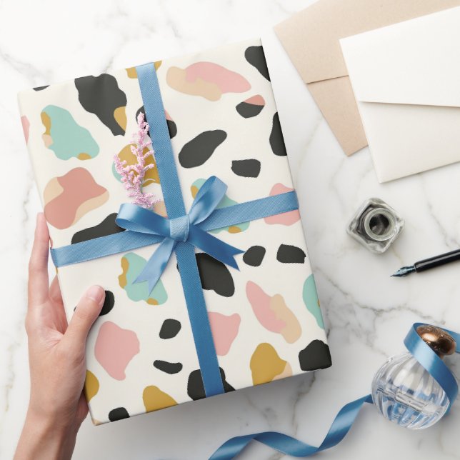 Papier Cadeau Taches de léopard pastel bleu or (Cadeaux)