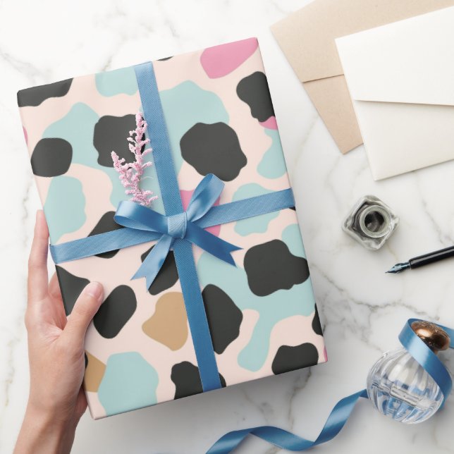 Papier Cadeau Taches de léopard pastel bleu rose (Cadeaux)
