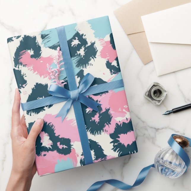 Papier Cadeau Taches de léopard pastel bleu rose (Cadeaux)